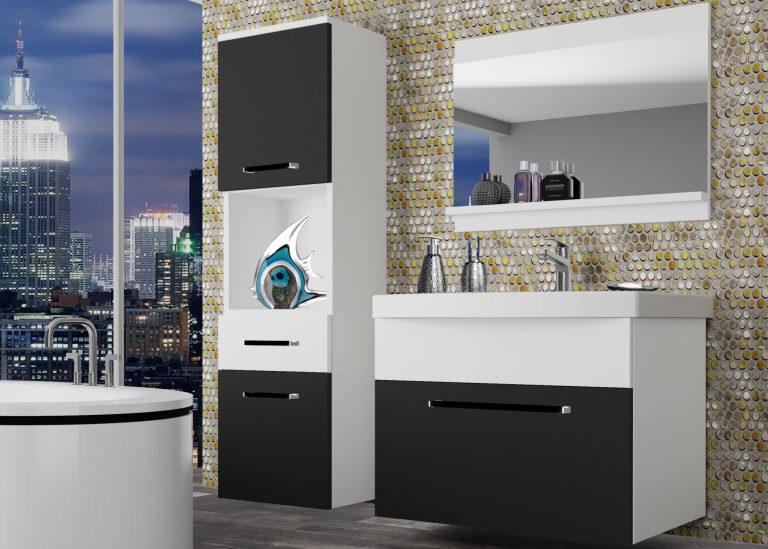Mobili da bagno Belini nero opaco / bianco opaco + lavabo + specchio Produttore ROD M 3/0/W/BW/0/ZW