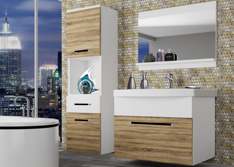 Mobili da bagno Belini rovere sonoma / bianco opaco + lavabo + specchio Produttore ROD M 3/0/W/DSW/0/ZW