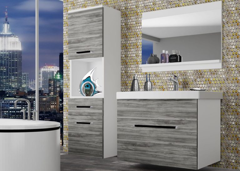 Mobili da bagno Belini grigio antracite Glamour Wood + lavabo + specchio Produttore ROD M 3/0/W/GW1/0/ZW