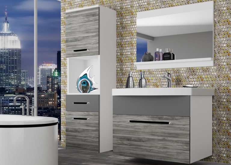 Mobili da bagno Belini grigio antracite Glamour Wood / grigio opaco + lavabo + specchio Produttore ROD M 3/0/W/GW1SR/0/ZW