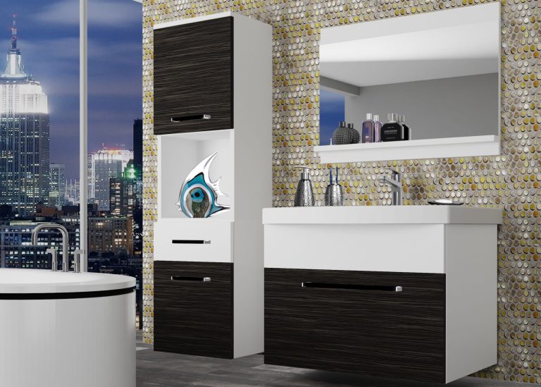 Mobili da bagno Belini ebano reale / bianco opaco + lavabo + specchio Produttore ROD M 3/0/W/HKW/0/ZW