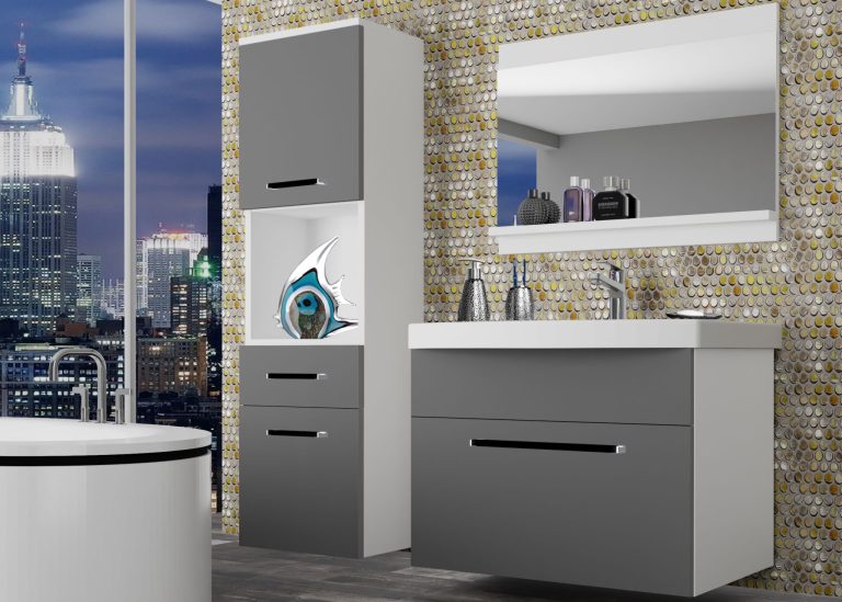 Mobili da bagno Belini grigio opaco + lavabo + specchio Produttore ROD M 3/0/W/SR/0/ZW