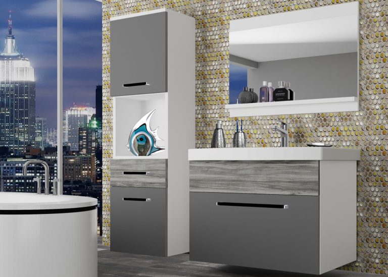 Mobili da bagno Belini grigio opaco / grigio antracite Glamour Wood + lavabo + specchio Produttore ROD M 3/0/W/SRGW1/0/ZW