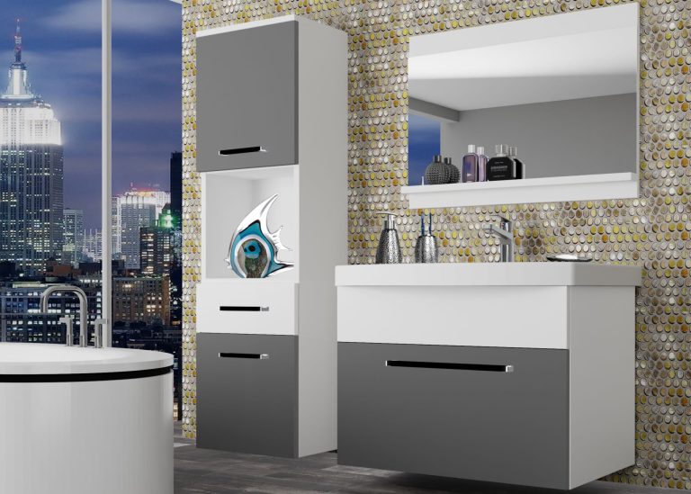 Mobili da bagno Belini grigio opaco / bianco opaco + lavabo + specchio Produttore ROD M 3/0/W/SRW/0/ZW