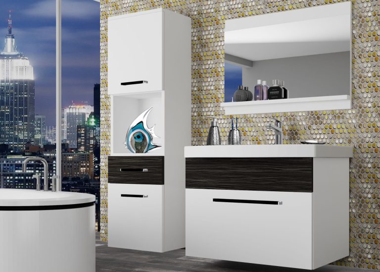Mobili da bagno Belini bianco opaco / ebano reale + lavabo + specchio Produttore ROD M 3/0/W/WHK/0/ZW