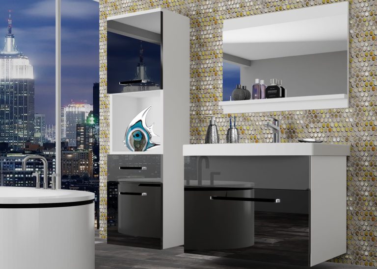Mobili da bagno Belini nero lucido / grigio lucido + lavabo + specchio Produttore ROD P 3/0/W/BS/0/ZW