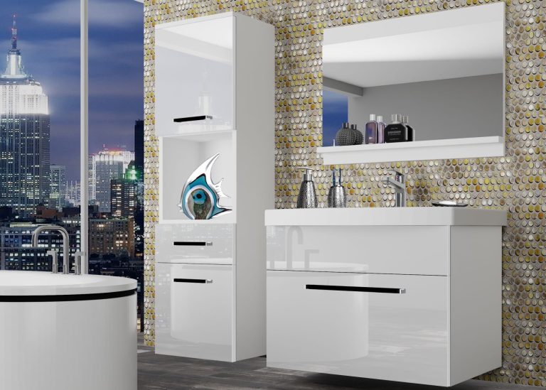 Mobili da bagno Belini bianco lucido + lavabo + specchio Produttore ROD P 3/0/W/W/0/ZW