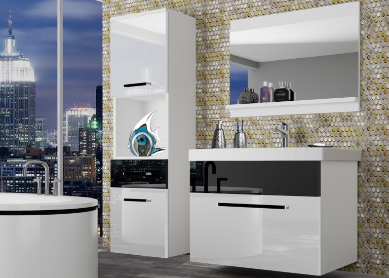 Mobili da bagno Belini bianco lucido / nero lucido + lavabo + specchio Produttore ROD P 3/0/W/WB/0/ZW