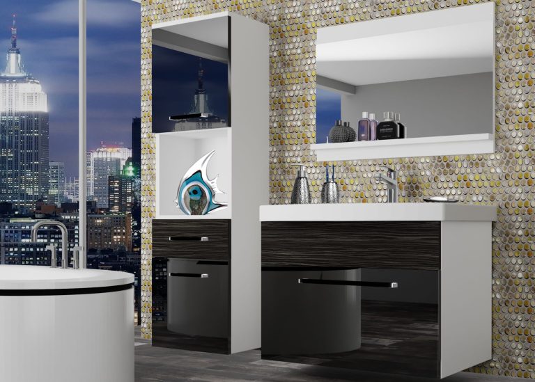 Mobili da bagno Belini nero lucido / ebano reale + lavabo + specchio Produttore ROD PM 3/0/W/BHK/0/ZW
