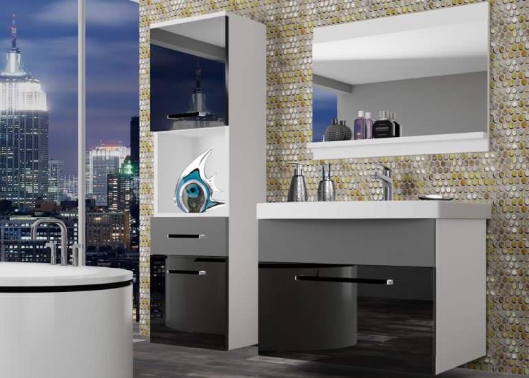 Mobili da bagno Belini nero lucido / grigio opaco + lavabo + specchio Produttore ROD PM 3/0/W/BSR/0/ZW