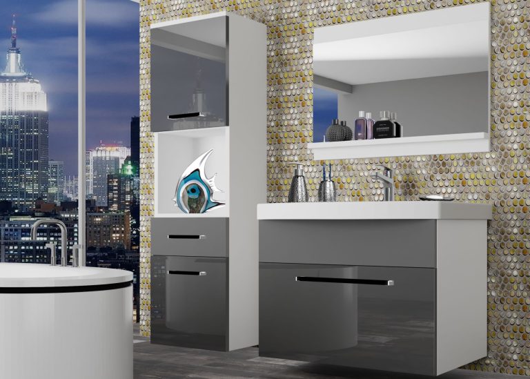 Mobili da bagno Belini grigio lucido / grigio opaco + lavabo + specchio Produttore ROD PM 3/0/W/SSR/0/ZW