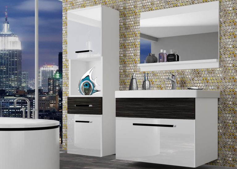 Mobili da bagno Belini bianco lucido / ebano reale + lavabo + specchio Produttore ROD PM 3/0/W/WHK/0/ZW