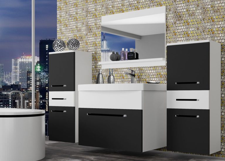 Mobili da bagno Belini nero opaco / bianco opaco + lavabo + specchio Produttore ROD M 4/0/W/BW/0/ZW