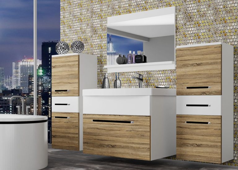 Mobili da bagno Belini rovere sonoma / bianco opaco + lavabo + specchio Produttore ROD M 4/0/W/DSW/0/ZW