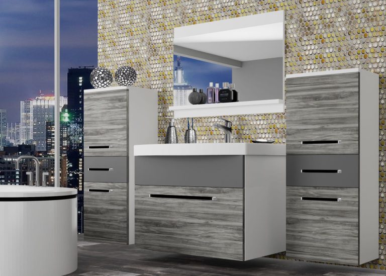 Mobili da bagno Belini grigio antracite Glamour Wood / grigio opaco + lavabo + specchio Produttore ROD M 4/0/W/GW1SR/0/ZW