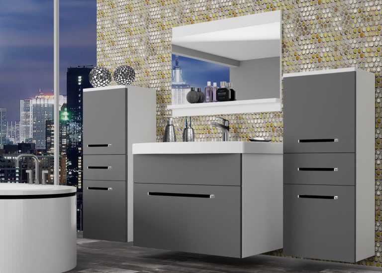 Mobili da bagno Belini grigio opaco + lavabo + specchio Produttore ROD M 4/0/W/SR/0/ZW