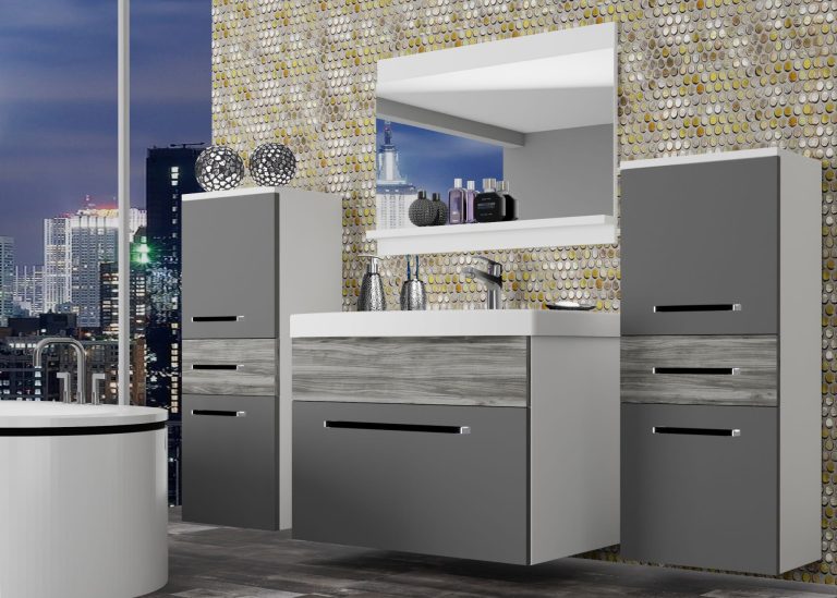 Mobili da bagno Belini grigio opaco / grigio antracite Glamour Wood + lavabo + specchio Produttore ROD M 4/0/W/SRGW1/0/ZW