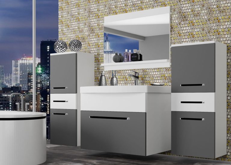 Mobili da bagno Belini grigio opaco / bianco opaco + lavabo + specchio Produttore ROD M 4/0/W/SRW/0/ZW