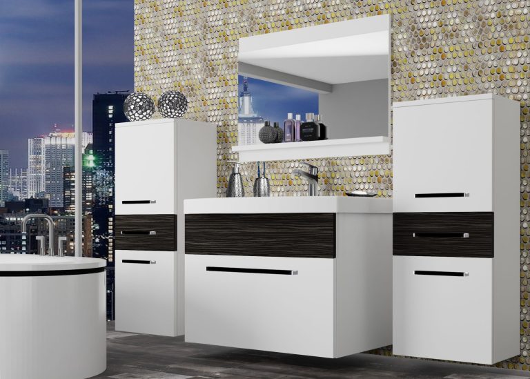 Mobili da bagno Belini bianco opaco / ebano reale + lavabo + specchio Produttore ROD M 4/0/W/WHK/0/ZW