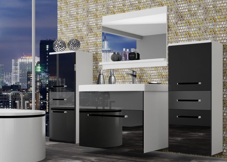 Mobili da bagno Belini nero lucido / grigio lucido + lavabo + specchio Produttore ROD P 4/0/W/BS/0/ZW