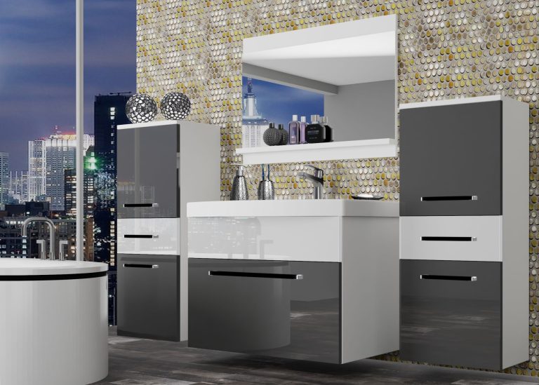 Mobili da bagno Belini grigio lucido / bianco lucido + lavabo + specchio Produttore ROD P 4/0/W/SW/0/ZW