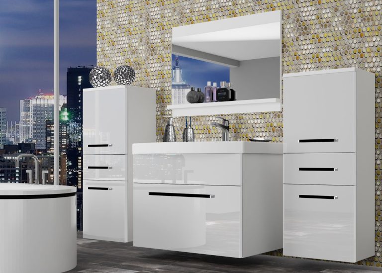 Mobili da bagno Belini bianco lucido + lavabo + specchio Produttore ROD P 4/0/W/W/0/ZW