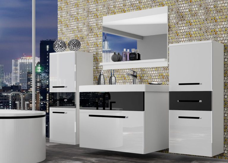 Mobili da bagno Belini bianco lucido / nero lucido + lavabo + specchio Produttore ROD P 4/0/W/WB/0/ZW