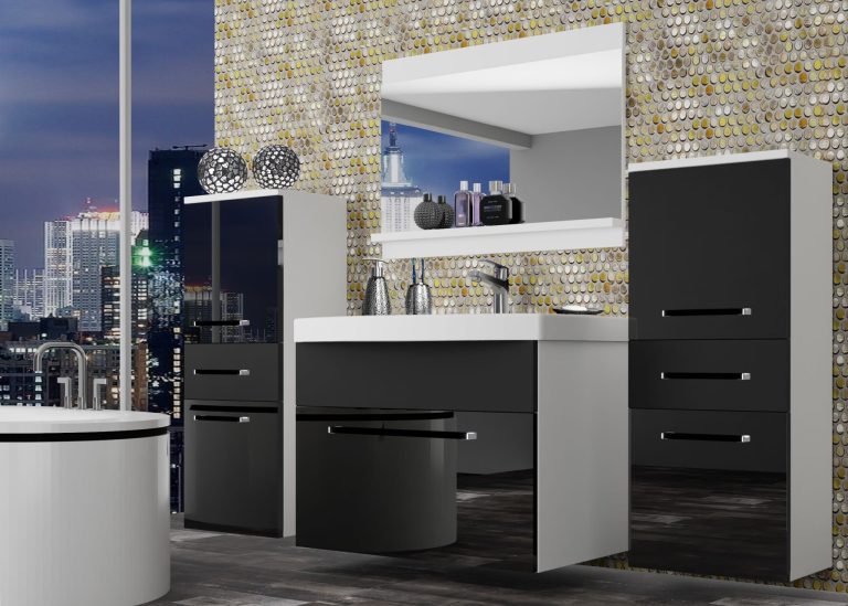 Mobili da bagno Belini nero lucido / nero opaco + lavabo + specchio Produttore ROD PM 4/0/W/BB/0/ZW