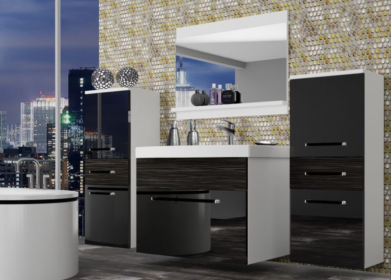 Mobili da bagno Belini nero lucido / ebano reale + lavabo + specchio Produttore ROD PM 4/0/W/BHK/0/ZW
