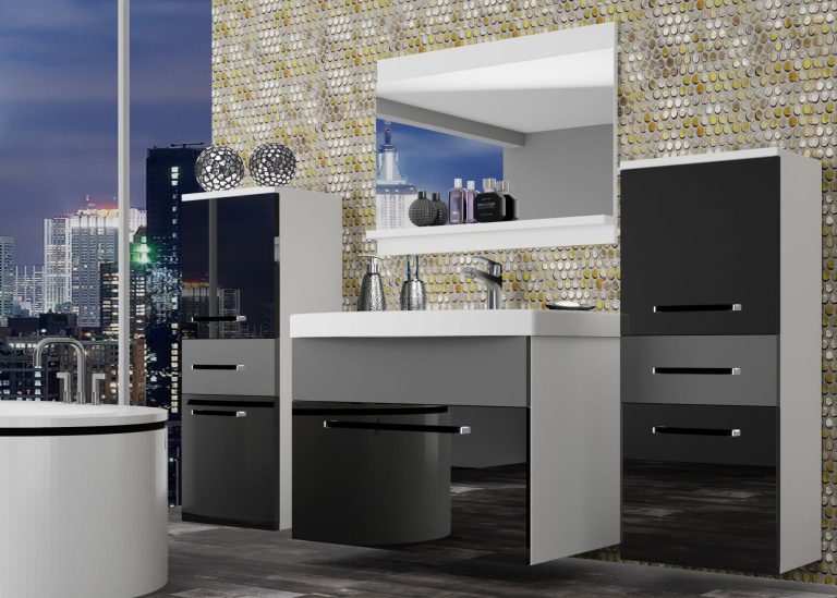 Mobili da bagno Belini nero lucido / grigio opaco + lavabo + specchio Produttore ROD PM 4/0/W/BSR/0/ZW