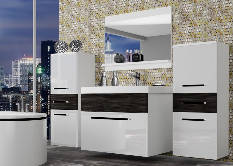 Mobili da bagno Belini bianco lucido / ebano reale + lavabo + specchio Produttore ROD PM 4/0/W/WHK/0/ZW