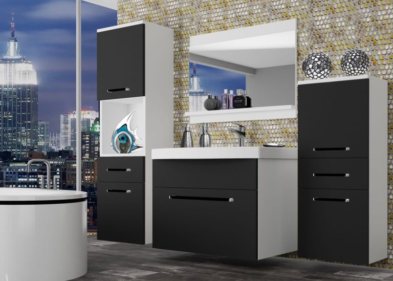 Mobili da bagno Belini nero opaco + lavabo + specchio Produttore ROD M 5/0/W/B/0/ZW