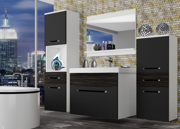 Mobili da bagno Belini nero opaco / ebano reale + lavabo + specchio Produttore ROD M 5/0/W/BHK/0/ZW