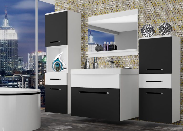 Mobili da bagno Belini nero opaco / bianco opaco + lavabo + specchio Produttore ROD M 5/0/W/BW/0/ZW