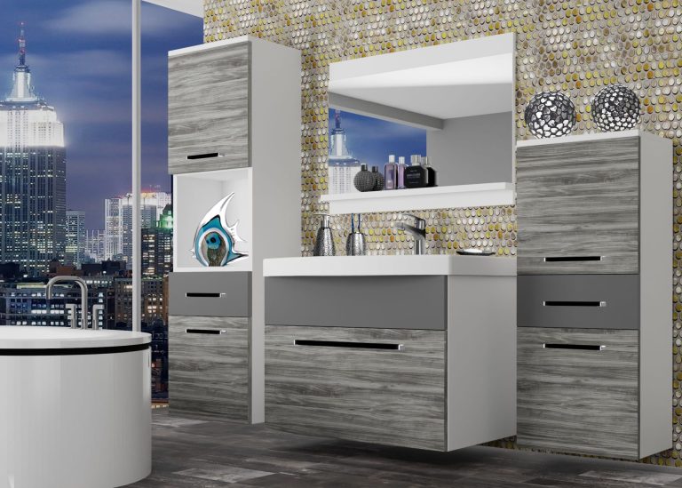 Mobili da bagno Belini grigio antracite Glamour Wood / grigio opaco + lavabo + specchio Produttore ROD M 5/0/W/GW1SR/0/ZW