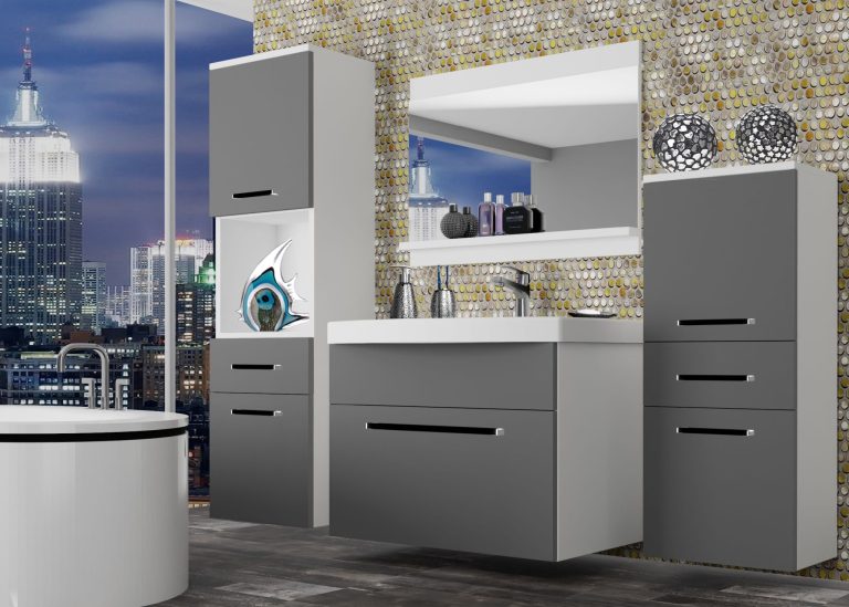 Mobili da bagno Belini grigio opaco + lavabo + specchio Produttore ROD M 5/0/W/SR/0/ZW