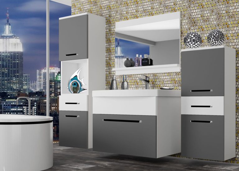 Mobili da bagno Belini grigio opaco / bianco opaco + lavabo + specchio Produttore ROD M 5/0/W/SRW/0/ZW