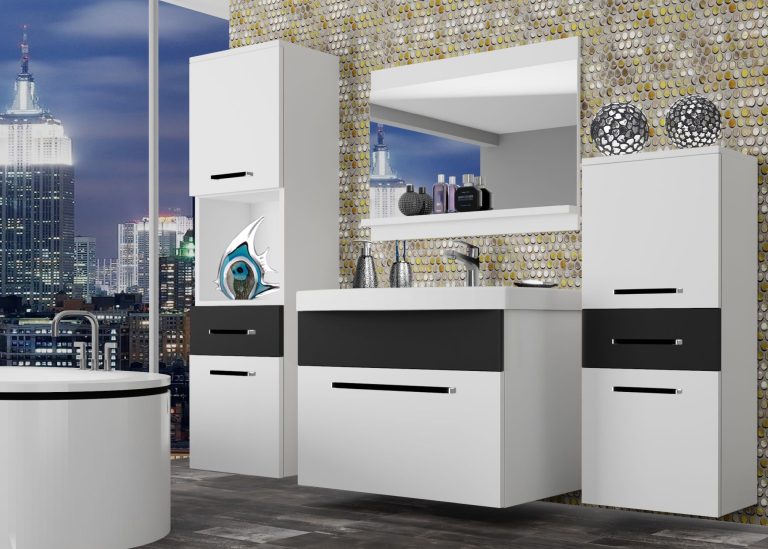 Mobili da bagno Belini bianco opaco / nero opaco + lavabo + specchio Produttore ROD M 5/0/W/WB/0/ZW