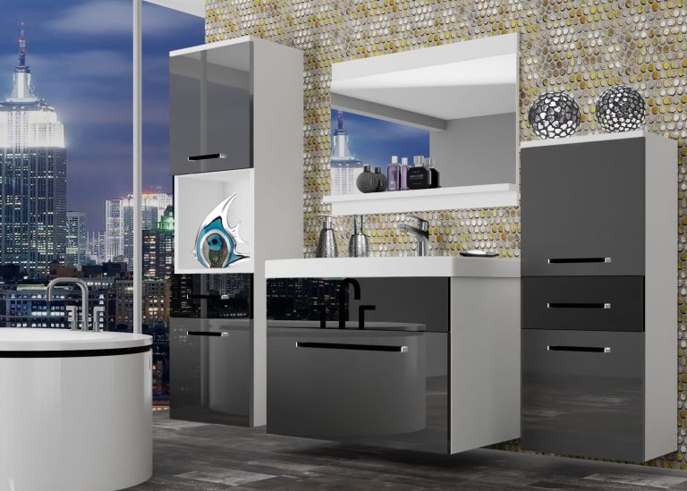 Mobili da bagno Belini grigio lucido / nero lucido + lavabo + specchio Produttore ROD P 5/0/W/SB/0/ZW