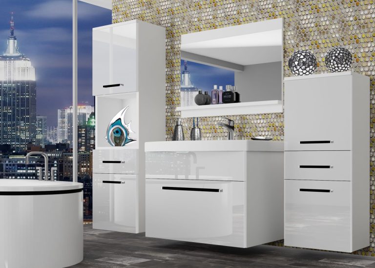Mobili da bagno Belini bianco lucido + lavabo + specchio Produttore ROD P 5/0/W/W/0/ZW