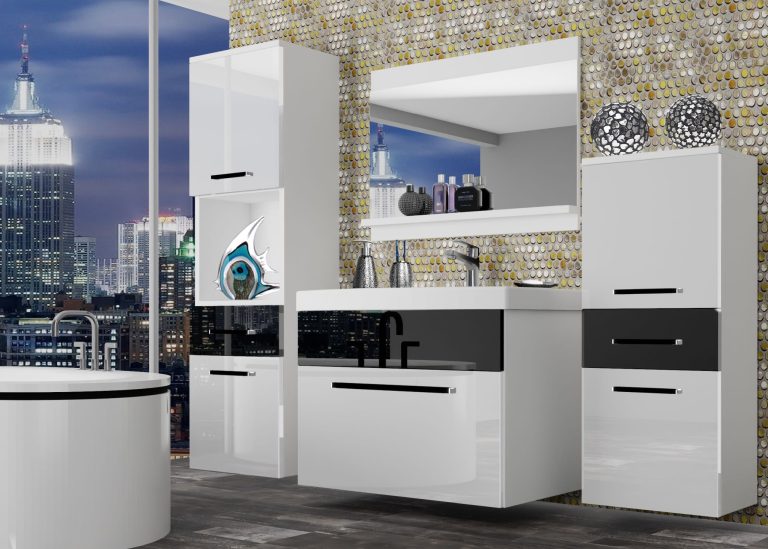 Mobili da bagno Belini bianco lucido / nero lucido + lavabo + specchio Produttore ROD P 5/0/W/WB/0/ZW