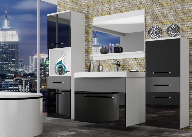 Mobili da bagno Belini nero lucido / grigio opaco + lavabo + specchio Produttore ROD PM 5/0/W/BSR/0/ZW