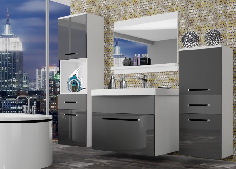 Mobili da bagno Belini grigio lucido / grigio opaco + lavabo + specchio Produttore ROD PM 5/0/W/SSR/0/ZW