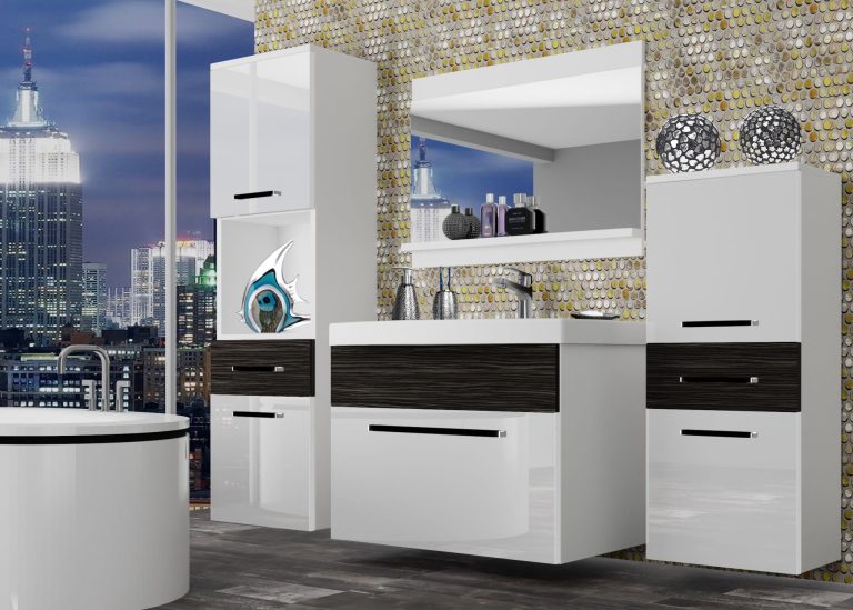 Mobili da bagno Belini bianco lucido / ebano reale + lavabo + specchio Produttore ROD PM 5/0/W/WHK/0/ZW