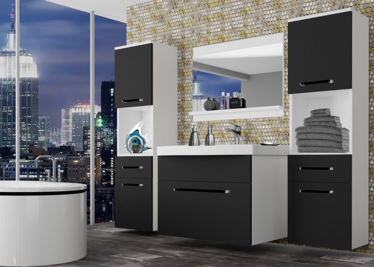 Mobili da bagno Belini nero opaco + lavabo + specchio Produttore ROD M 6/0/W/B/0/ZW