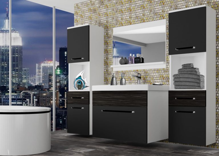 Mobili da bagno Belini nero opaco / ebano reale + lavabo + specchio Produttore ROD M 6/0/W/BHK/0/ZW