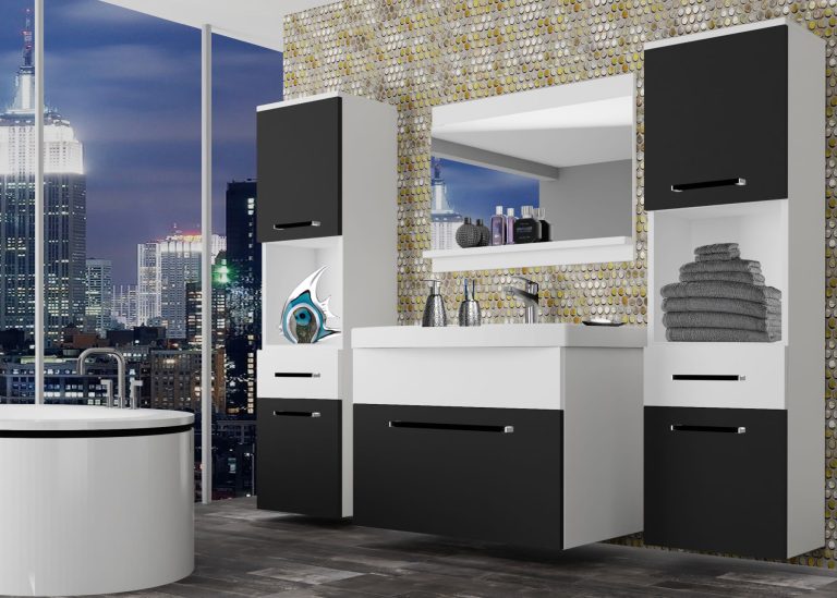 Mobili da bagno Belini nero opaco / bianco opaco + lavabo + specchio Produttore ROD M 6/0/W/BW/0/ZW
