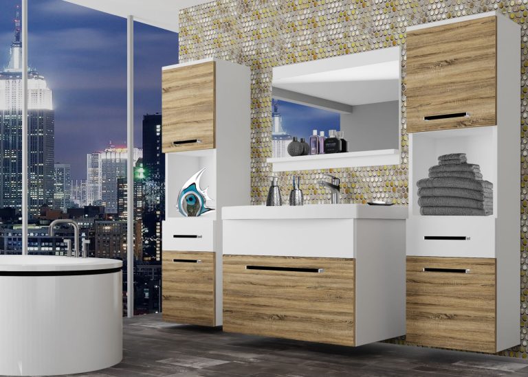 Mobili da bagno Belini rovere sonoma / bianco opaco + lavabo + specchio Produttore ROD M 6/0/W/DSW/0/ZW
