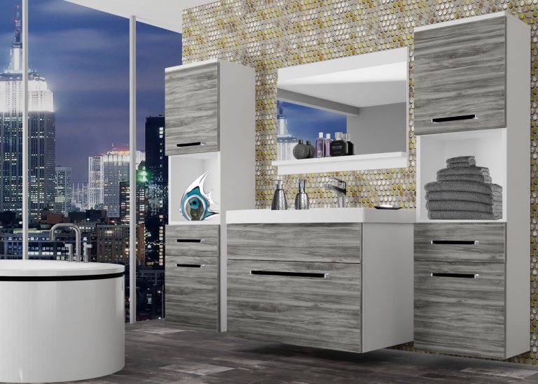 Mobili da bagno Belini grigio antracite Glamour Wood + lavabo + specchio Produttore ROD M 6/0/W/GW1/0/ZW