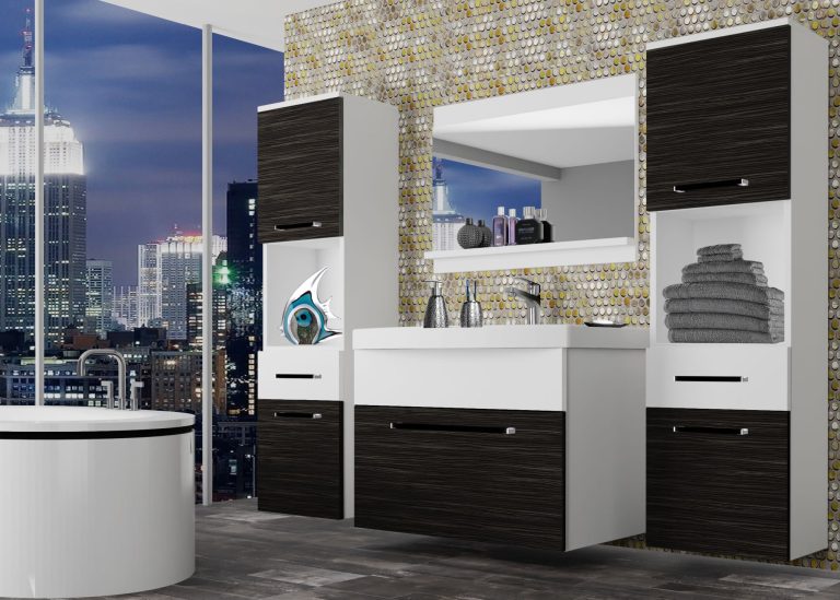 Mobili da bagno Belini ebano reale / bianco opaco + lavabo + specchio Produttore ROD M 6/0/W/HKW/0/ZW